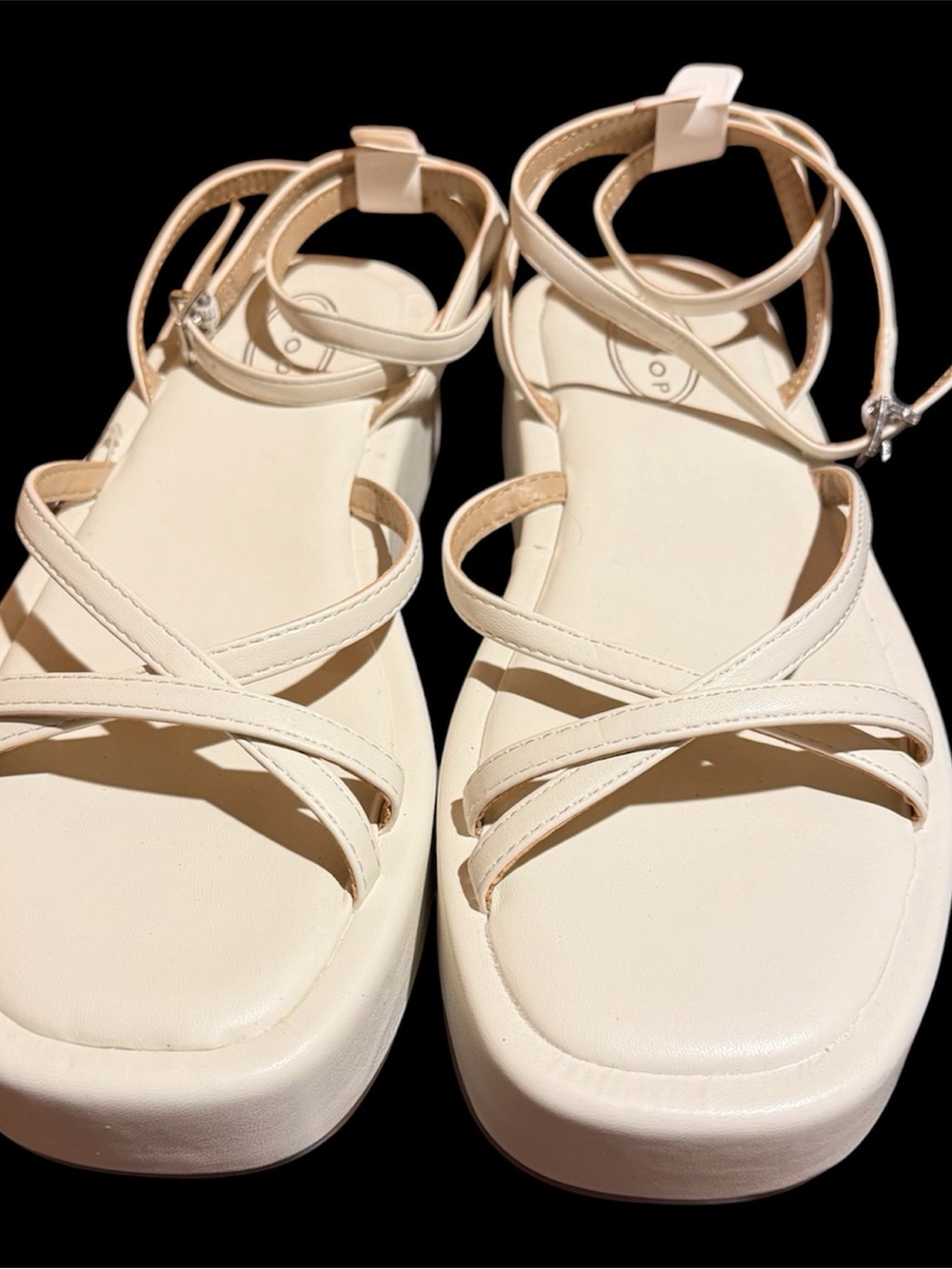Scoop Cream Strappy Platform Sandals with Ankle Wrap Size 10
